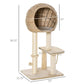 Beige cat tree with sisal scratching post condo, shown with size dimensions
