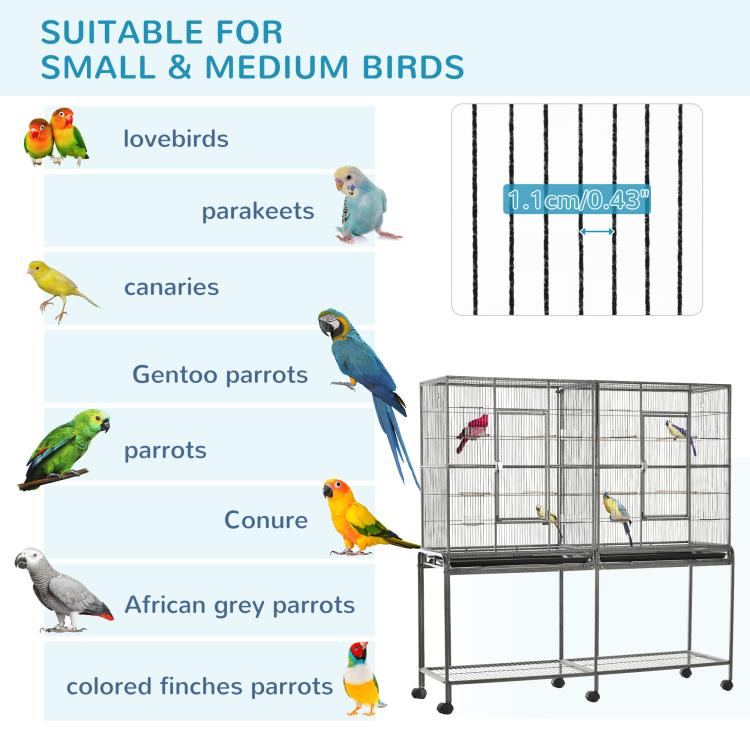 Bird cage suitable for small to medium birds, with mesh size detail