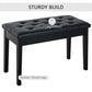 Black tufted piano bench with cushioned seat and rubber wood legs