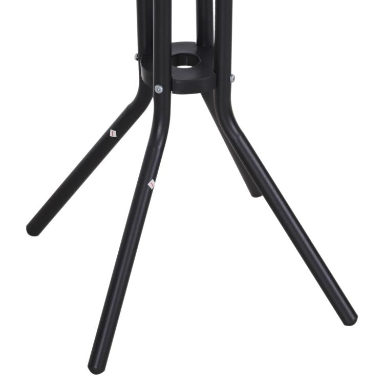 Bar height bistro table base with three black legs and center support
