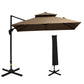Coffee brown cantilever patio umbrella with black pole, cross base, and black cover