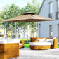 Coffee brown cantilever patio umbrella over outdoor seating set