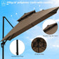 Coffee brown double-top cantilever umbrella showing aluminum pole and metal ribs