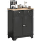 Black kitchen storage sideboard with light wood top and two cabinet doors