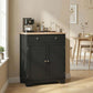 Black kitchen storage cabinet with solid wood top, two drawers, and two cabinet doors.