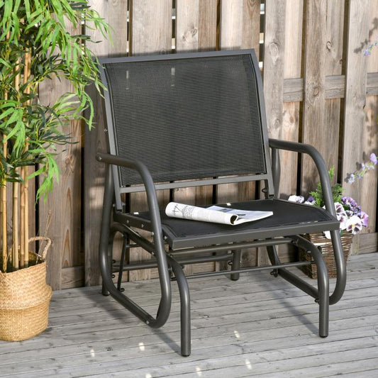 Outdoor Glider Chair, Steel Swing Chai with Curved Armrests for Porch, Garden, Poolside, Balcony, Black