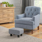 Gray cube foot rest ottoman with padded fabric top and black legs