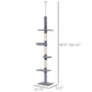 Gray adjustable cat tree tower with several levels of scratching platforms