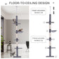 Gray floor-to-ceiling cat tree with tension rod and stacked scratching platforms