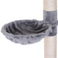 Gray fabric hammock perch attached to a cat tree scratching post