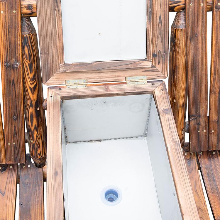Wooden ice bucket compartment with drain opening on the center table