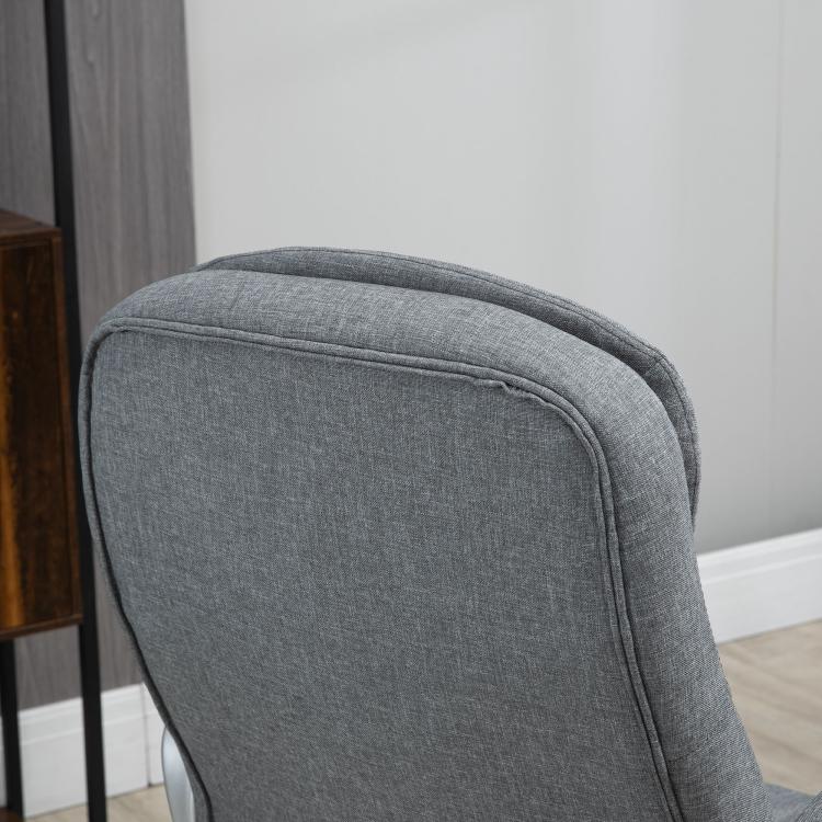 Grey upholstered executive chair backrest with padded headrest
