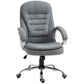 Grey high-back office chair with padded armrests, seat, and rolling casters