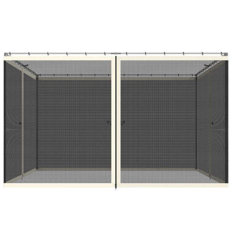 Cream-frame gazebo mesh sidewall netting panel set with zipped door openings