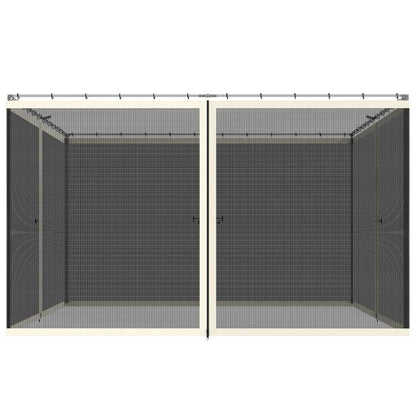 Cream-frame gazebo mesh sidewall netting panel set with zipped door openings