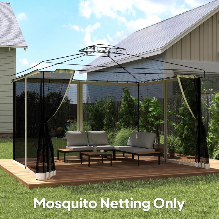 Cream mesh gazebo sidewall netting panel with zipper, for replacement enclosure
