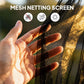 Close-up of dark mosquito mesh sidewall netting with fine net texture