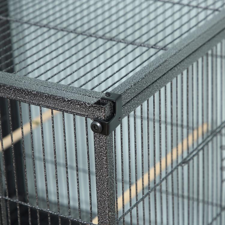 Metal bird cage corner joint with textured frame and wheel caster attachment