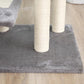 Grey cat tree base with plush platforms and white sisal scratching posts