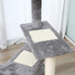 Grey cat climbing tower with two carpeted steps and central scratching post