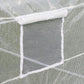 White mesh greenhouse window panel with gray fabric insert and frame