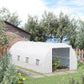White tunnel greenhouse with zippered front door and side mesh window panels