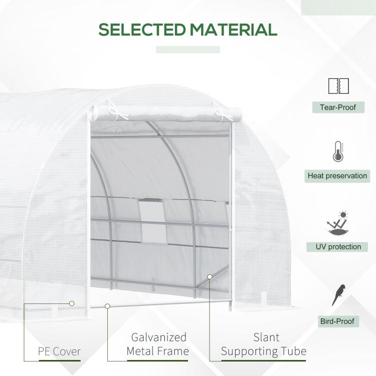 White tunnel greenhouse with galvanized metal frame and PE cover