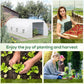 White walk-in tunnel greenhouse with zippered front door and mesh window panels