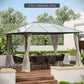 Beige gazebo side curtains with gathered tie details on an outdoor frame