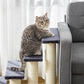Gray tabby cat on cushioned 4-step cat tree with sisal posts
