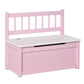 Pink kids storage bench with open top lid and built-in backrest