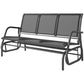 3-seat outdoor glider bench side view; black frame with dark mesh back panels