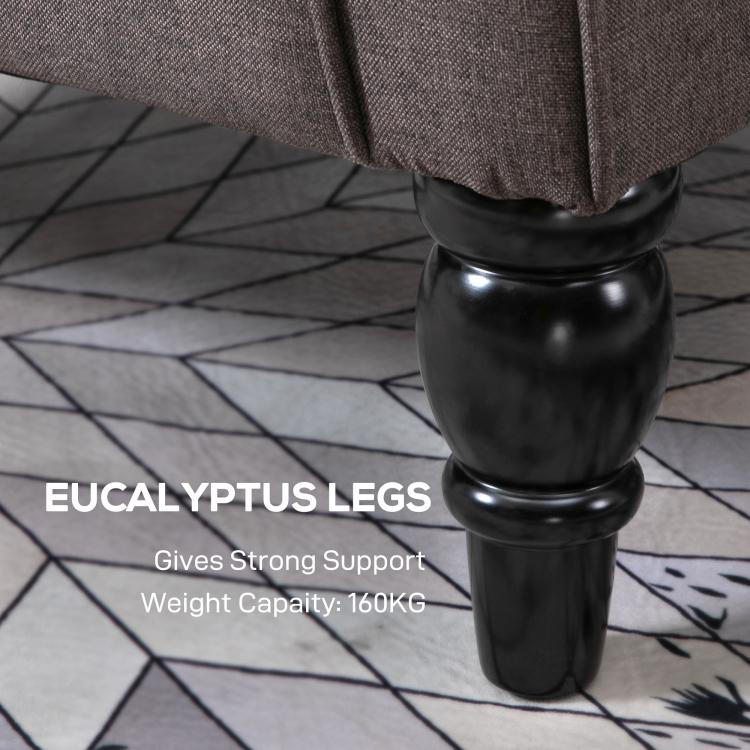 Close-up of dark turned chair legs on patterned floor