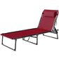 Wine red reclining chaise lounge with padded headrest and black bungee seat