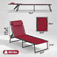 Wine red chaise lounge chair with dimensions, black metal frame and bungee seat