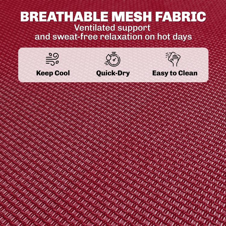 Wine red breathable mesh fabric surface with fine texture and bungee-style edge