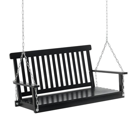 2-Seater Hanging Porch Swing Outdoor Patio Swing Chair Seat with Slatted Build and Chains, 440lbs Weight Capacity, Black
