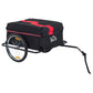 Two-wheel bicycle cargo trailer with black cover and red accents