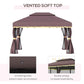 Outdoor gazebo with vented soft top, double canopy, and hanging curtain sides