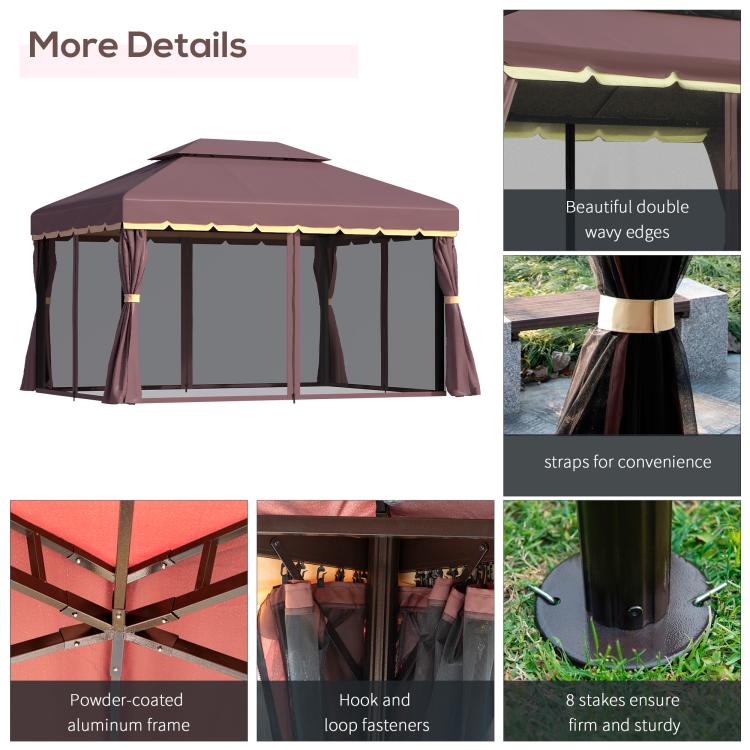 Outdoor gazebo canopy with powder-coated aluminum frame and hanging curtain sides