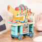 Kids play kitchen food stand cart with countertop accessories, oven window, and wheels