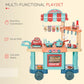 Multi-function kids play kitchen food stand cart with stove, oven window, and register