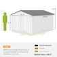 Outdoor storage shed size diagram with labeled dimensions and footprint areas