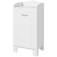 White laundry storage cabinet with open-top ledge and recessed door panel