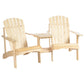 Pair of natural wooden Adirondack chairs with center table between, umbrella hole