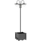 Solar lamp post light with three glass lantern heads and rectangular planter base