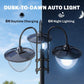 Three-head solar lamp post light with dark lamp heads and built-in solar panel