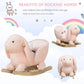 Plush rabbit rocking horse with wooden rockers and safety belt on seat
