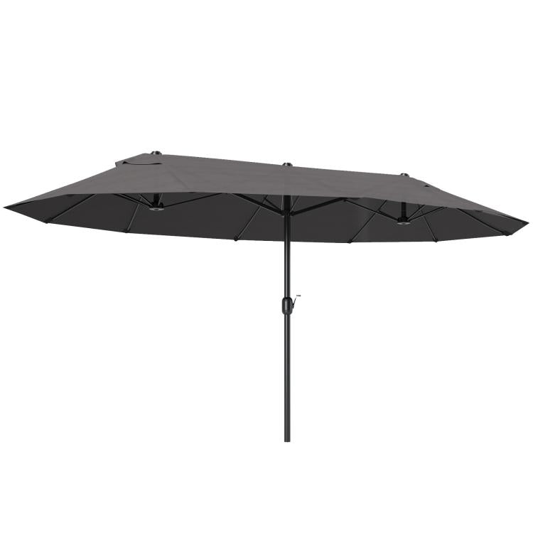 Extra-large dark gray patio umbrella with open canopy and central pole
