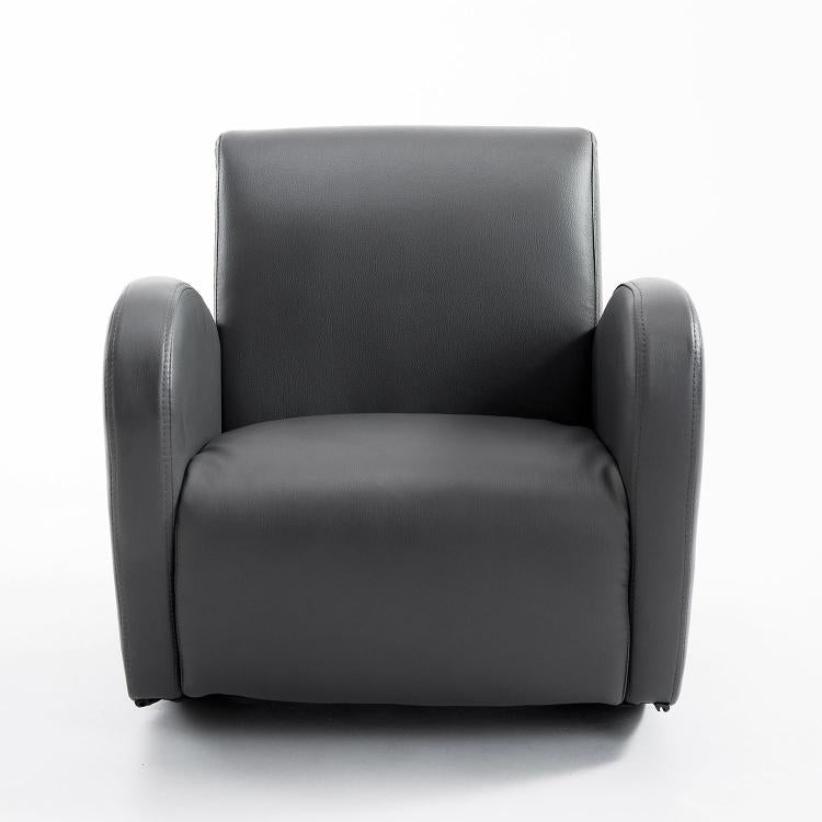 Grey toddler armchair with tall backrest and cushioned seat, PU leather style